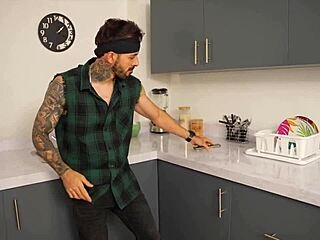 boss's kitchen fuck with muscular tattooed latina stranger post-party