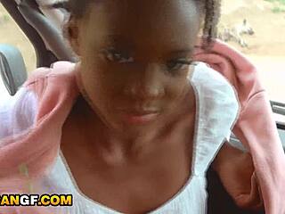 ebony college babe bends over outside for rough doggystyle from white boyfriend