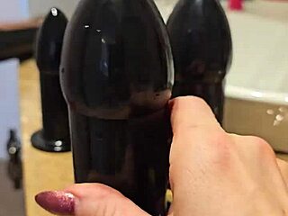redhead slut orgasms on huge anal toy