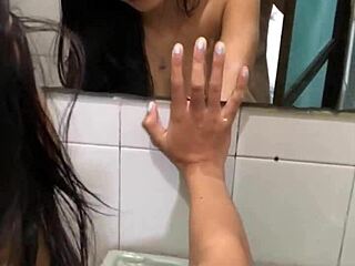 He bends his petite latina wife over in the bathroom for rough anal creampie closeup pounding.