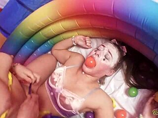 Gia Teaser's Anal Circus Threesome: Clown Dildo Rimjobs And Pussy Licks.