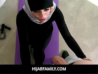 hijab teen destiny cruz blows and rides trainer cock post-workout