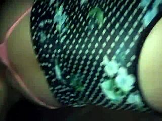 guy bends amateur over doggystyle in pink thong floral dress