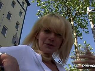GERMAN BLONDE MILF masturbates with toys on amateur casting interview