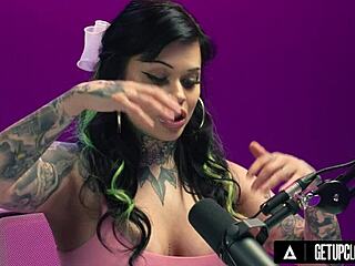 Busty tattooed babe Xwife Karen hits intense Hitachi orgasm up close full scene