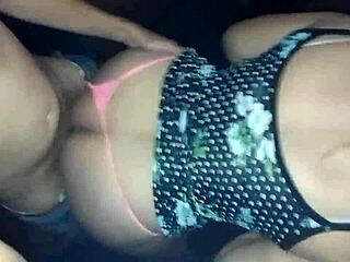 guy bends amateur over doggystyle in pink thong floral dress