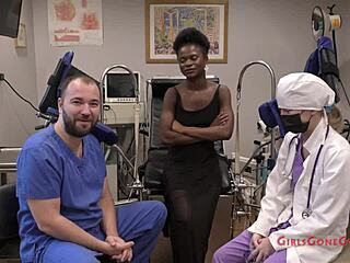 Petite Tattooed Neighbor Rina Arem's First Gyno Exam Gapes Shaved Pussy!