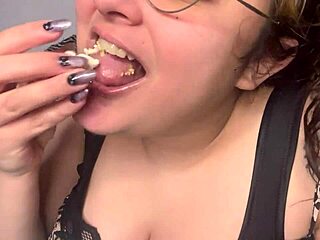 daddy's hairy latina mommy slurps crunchy popcorn in sexy backstage armpit fetish play