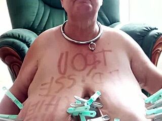 chienne marie shumilie chained up flashing her big natural tits for master diabolus 😈🔗