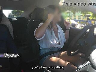 hot wife ksada flashes her big natural tits in the car for a groping stranger