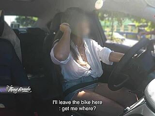hot wife ksada flashes her big natural tits in the car for a groping stranger