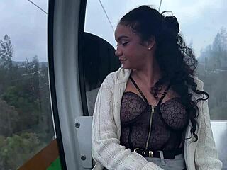 Natural-Titted Slut's Steamy Cable Car Deepthroat Blowjob Ride