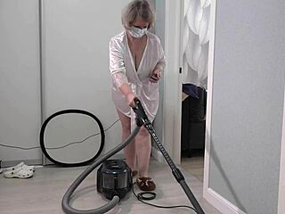 hey, check out this mature housewife's thick ass peeking under her short robe with those big boobs jiggling behind the scenes...