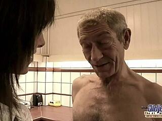 Old Man Fucks Young Tight Hairy Pussy Swallows Jizz