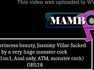 Ebony princess jasminy villar gapes ass on huge white monster cock!