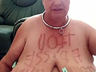 chienne marie shumilie chained up flashing her big natural tits for master diabolus 😈🔗