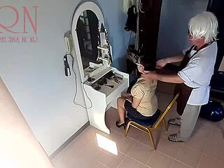 hey lady undress for this hidden cam barber cut while going full nudist