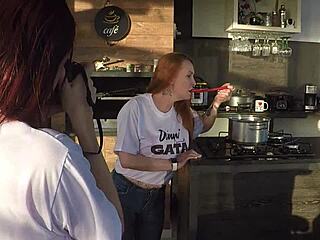 kitchen sensual shoot turns creampie fuck with latina assistant!