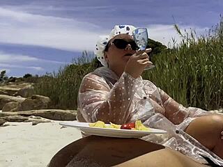 Ebony dominatrix mistress April unleashes fresh warm pee on homemade outdoor toilet slave in electro bdsm massage