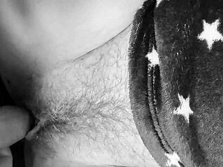 close up on her big hairy pussy lips dripping juicy before hot cumshot covers it all