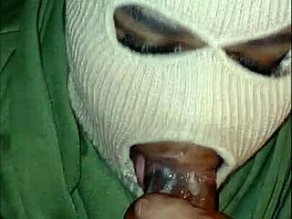 Masked girl performs super sloppy deepthroat blowjob eagerly