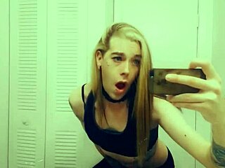 Adorable yoga slut tranny in tight leggings rubs her clit till she cums hard.