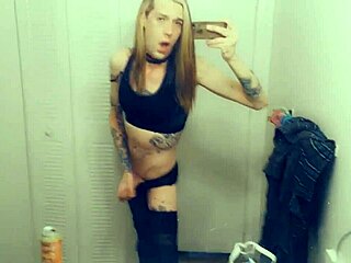 Adorable yoga slut tranny in tight leggings rubs her clit till she cums hard.