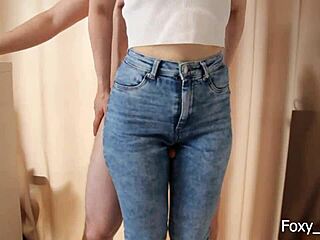 jeans dry hump tempts but no penetration... cum all over this petite stepsis?
