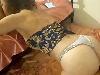 french amateur fucks DOGGYSTYLE in blue corset grey satin panties with blowjob rimjob ass to mouth lick