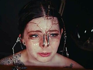 garage-bound emo goth cries as rough piss punishes her tied-up submissive whore face