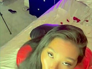 Curvy Brunette Asian Gags on Huge Cock, Rides Doggystyle to Creampie Before Date