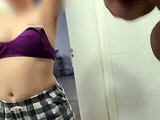 stepsister WATCHES stepbrother JERK OFF on her big shower tits