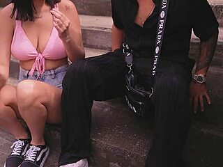 Finding A Stranger To Film My Big Tits FLASH In Public Christmas Outdoor Cum