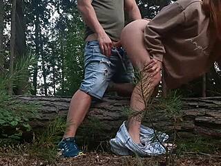 Cheating wife bangs boss deep in forest doggy cowgirl