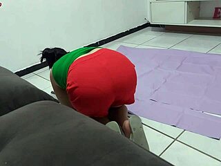 madrasta spies on stepson bathing then milks his monster cock