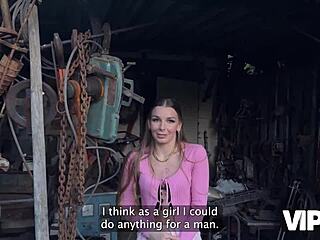 Vip4k. Debtor in leather lingerie squirts from outdoor garden fuck with long hair beauty.