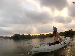 naughty girl flashes big boobs and tits on public boat ride