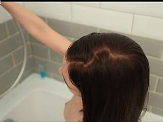 Shaved Brunette Fingers Wet Pussy In Steamy Shower!