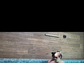 Bisexual Brazilian Girlfriend Squirts on Strap-On While Kissing at Pool Party