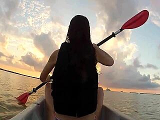 naughty girl flashes big boobs and tits on public boat ride