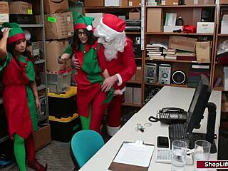 asian babe and latina milf get dominated fucked hard by santa cop in office threesome