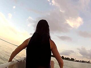 naughty girl flashes big boobs and tits on public boat ride