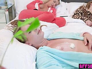 kinky teen bffs tease stepbro with wet pussies in group prank