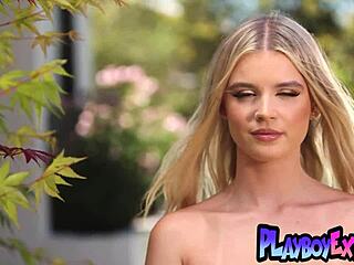 blonde bombshell teen sky wonderland strips curves outdoors softcore tease