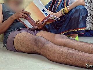 horny indian stepmom catches stepson stroking to milf porn pov
