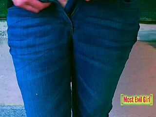pissing wet pussy on school stairs daytime flashing jeans 😈💦