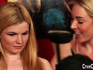 clothed domina and her pals humiliate dork with handjobs in cfnm group bang