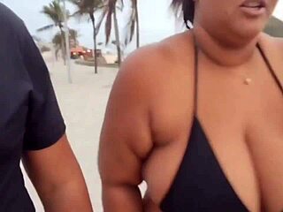 curvy latina milf flashing big tits and pussy on beach, wanna see me pee?