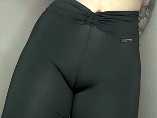ASMR Tease! Cameltoe Grinds Tight Black Leggings Closeup