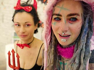 anuskatzz and stacy bloom go anal atm lesbian with big dildo halloween toy play